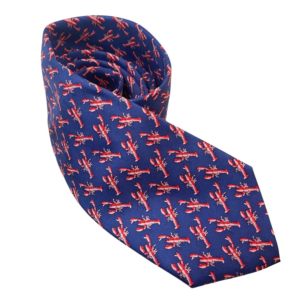 J. Crew 100% Silk Lobster Printed Men's Neck Tie in Navy Blue and Red